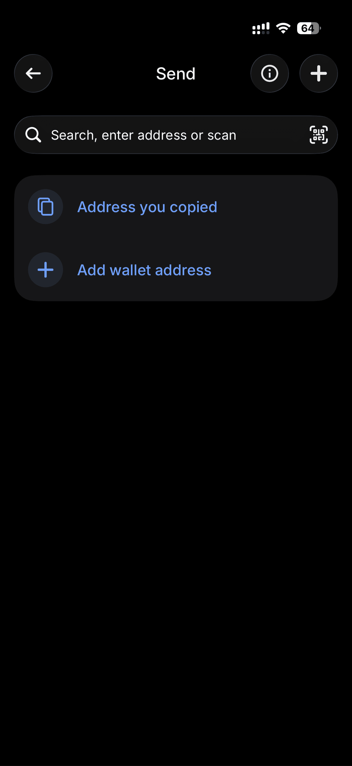 Send screen with address options